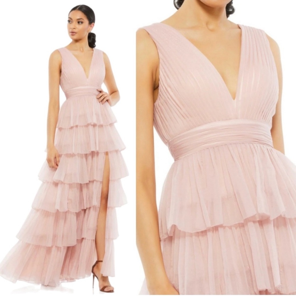 Ieena Mac Duggal Size 10 Ruffle Tiered Sleeveless Gown Rose Pink 26594 Dress